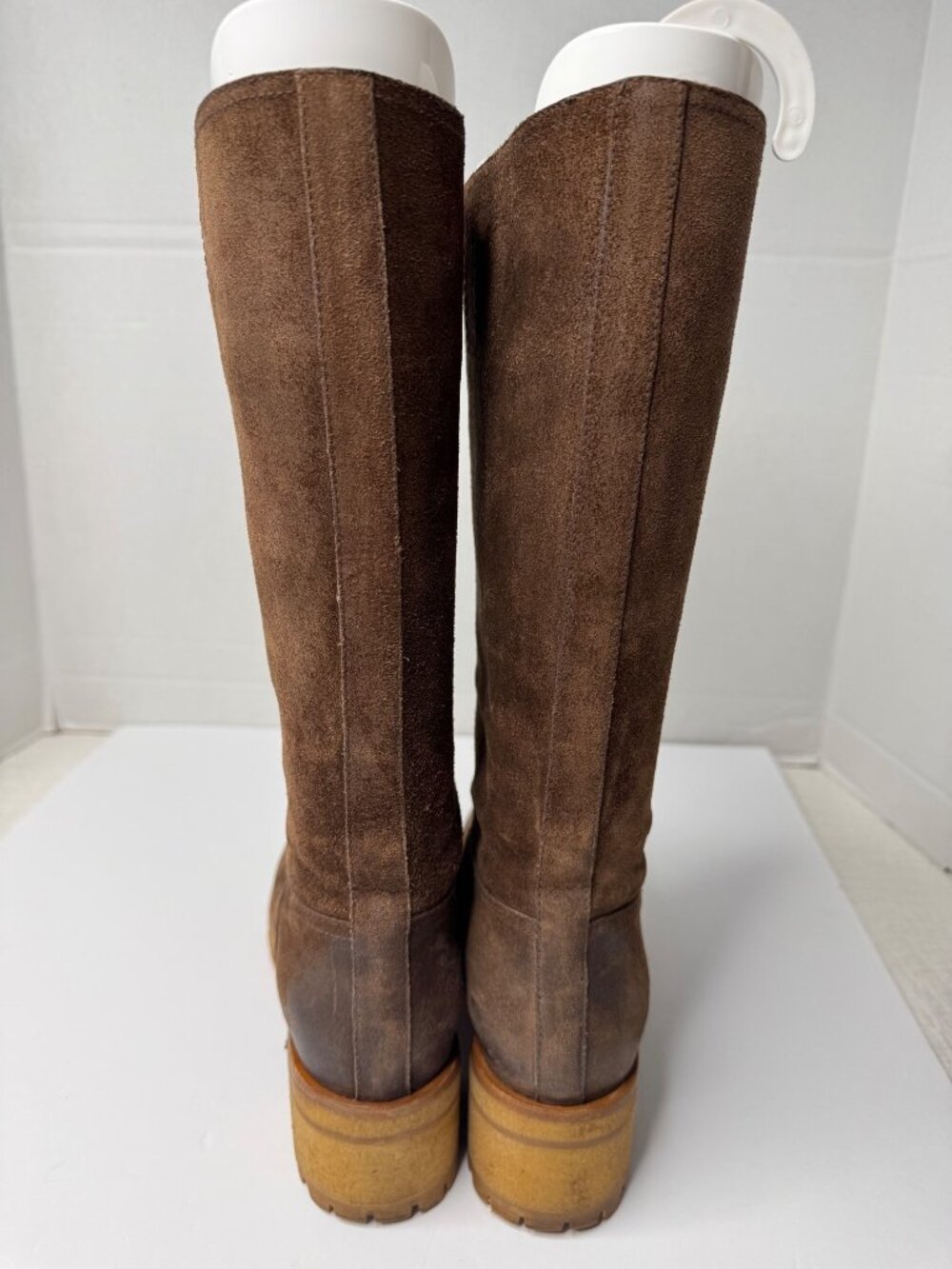 Vintage Prada Milano Brown Suede Calf Knee Lug Sole Moto Rugged Boots 38.5 US8.5 - Picture 13 of 16